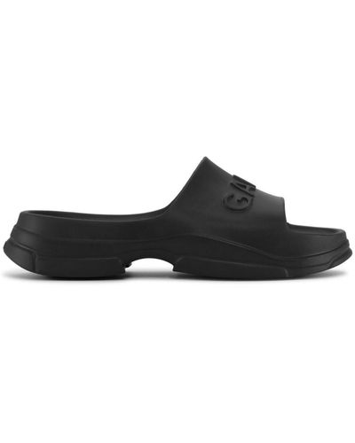 Ganni Logo-Embossed Chunky Slides - Black