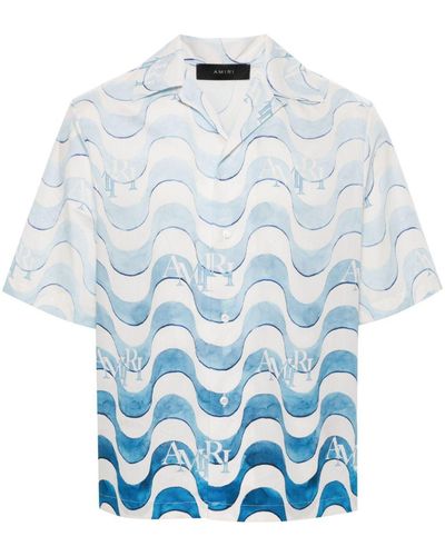 Amiri Wave-Print Cotton Shirt - Blue