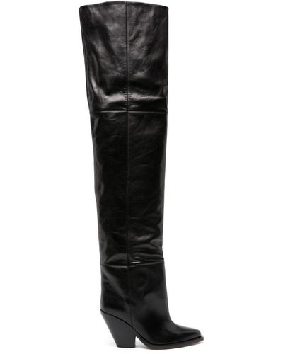 Isabel Marant 88Mm Pointed-Toe Leather Knee Boots - Black