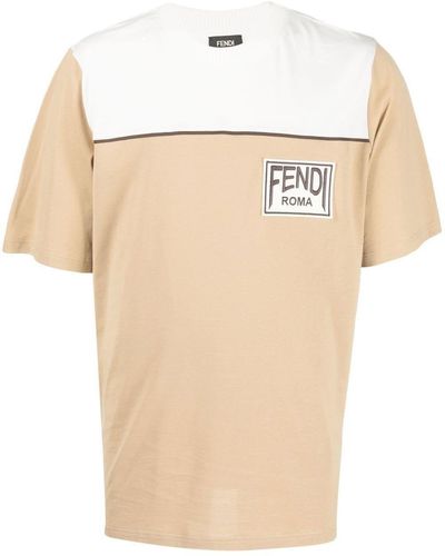 Fendi Neutral Two-tone Logo Patch T-shirt - Men's - Cotton - Natural