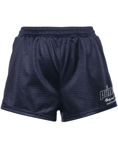 Sporty & Rich Logo-Printed Mesh Mini Shorts - Blue