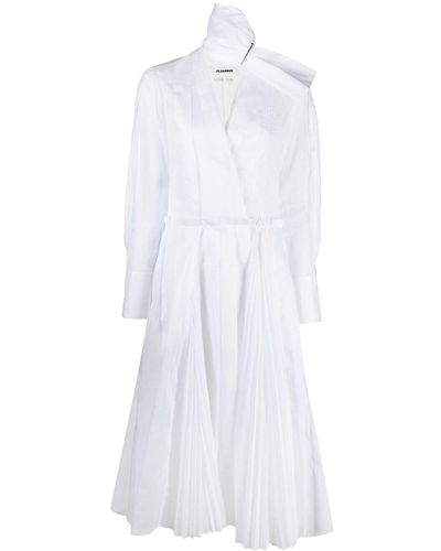 Jil Sander Pleat-Detail Midi Dress - White