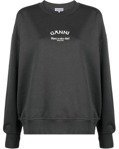 Ganni Isoli Logo-Print Organic Cotton Sweatshirt - Black