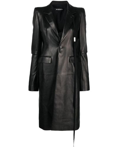 Ann Demeulemeester Notched-Lapels Leather Coat - Black