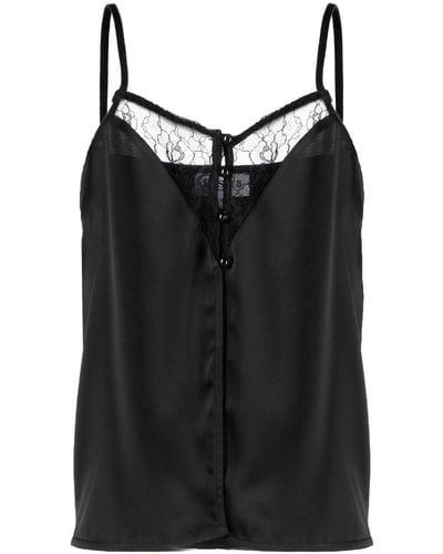 Musier Paris Lace-Layer Satin Camisole Top - Black