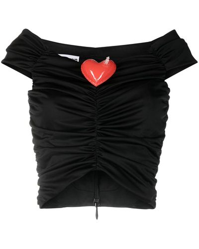 Moschino Heart-Appliqué Ruched Top - Black