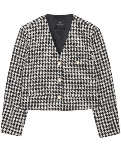 Anine Bing Cara Houndstooth-Pattern Blazer - Black