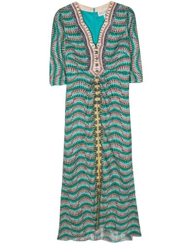 Saloni Mitsu Graphic-Print Midi Dress - Green