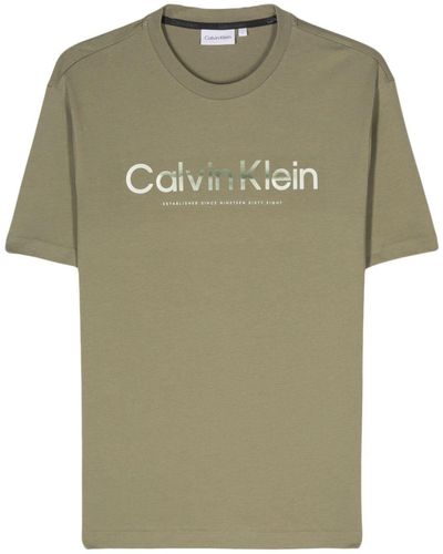 Calvin Klein Logo-Print Cotton T-Shirt - Green