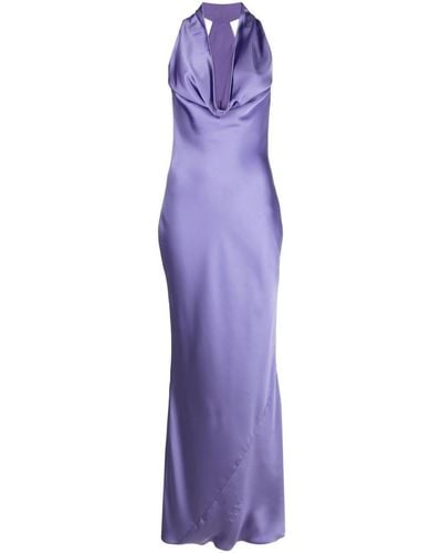 Norma Kamali Halterneck Draped Maxi Dress - Purple