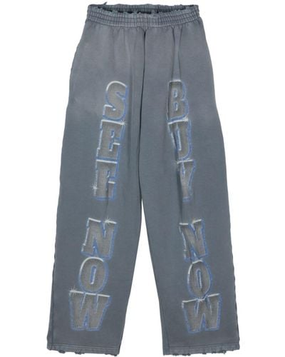 Balenciaga Slogan-Print Cotton Track Pants - Blue