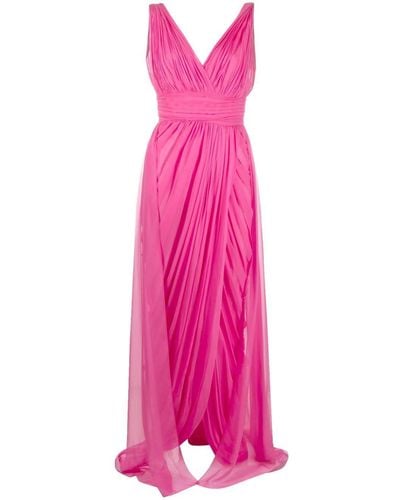 Alberta Ferretti Draped Tulle Silk Gown - Pink