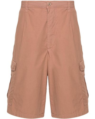 Emporio Armani Pleat-Detail Cotton Cargo Shorts - Brown