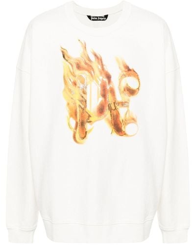 Palm Angels Logo-Flame Print Sweatshirt - White