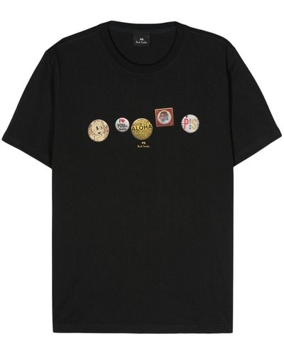 PS by Paul Smith Badges-Print Cotton T-Shirt - Black