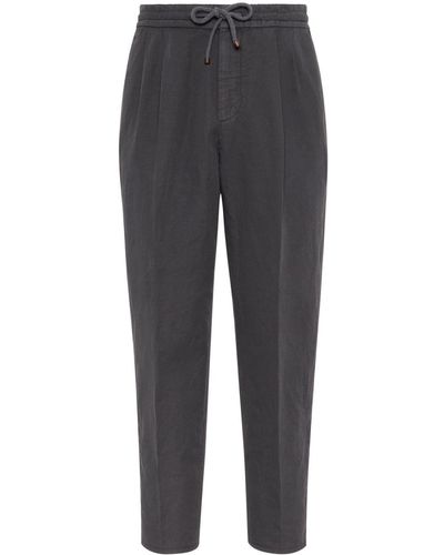 Brunello Cucinelli Drawstring Pleated Tapered-Leg Trousers - Grey