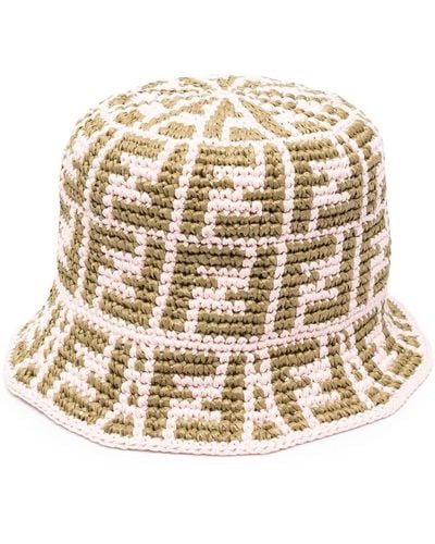 Fendi Ff Motif Crochet Bucket Hat - Natural
