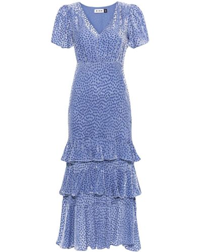 RIXO London Gilly Ruffled Midi Dress - Blue