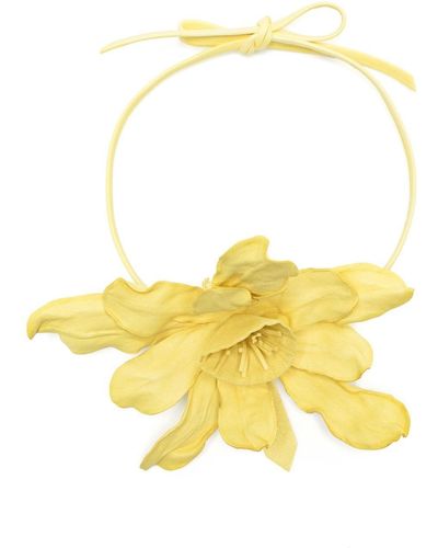 Del Core Floral Leather Choker - Yellow