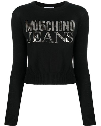 Moschino Jeans Rhinestone-Embellished Wool-Blend Jumper - Black