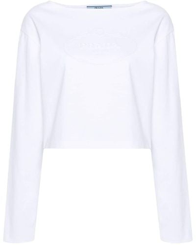 Prada Logo-Embossed Long-Sleeve T-Shirt - White