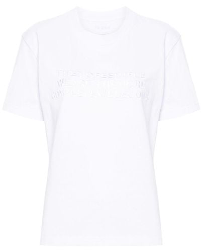 Sacai Slogan-Embroidered T-Shirt - White