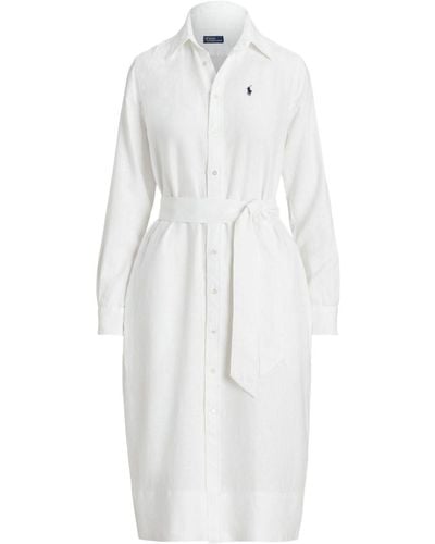 Polo Ralph Lauren Logo-Embroidered Linen Shirtdress - White
