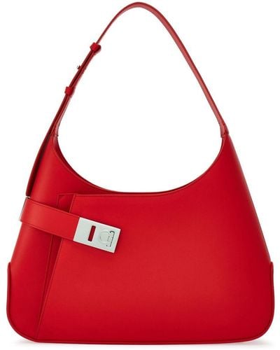 Ferragamo Large Hobo Leather Shoulder Bag - Red