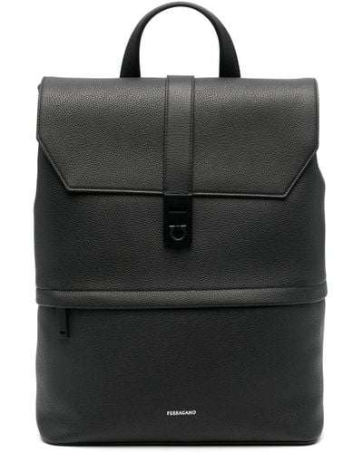 Ferragamo Logo-debossed Leather Backpack - Black
