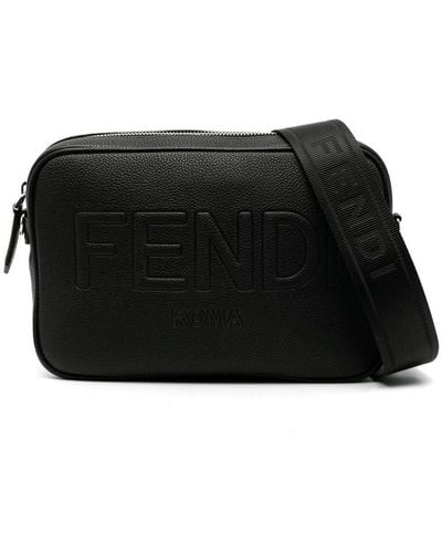 Fendi Embossed-logo Leather Body Bag - Black