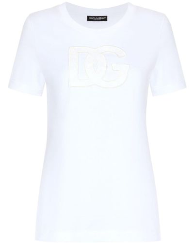 Dolce & Gabbana Logo-Patch Cotton T-Shirt - White