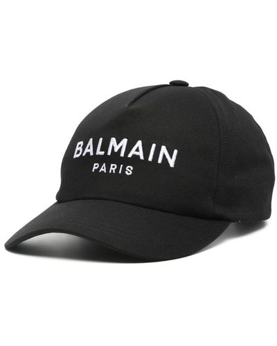 Balmain Logo-Embroidered Cotton Cap Hat - Black