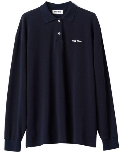 Miu Miu Logo-Embroidered Piqué Polo Shirt - Blue