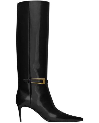 Saint Laurent Buckle Leather Boots - Black