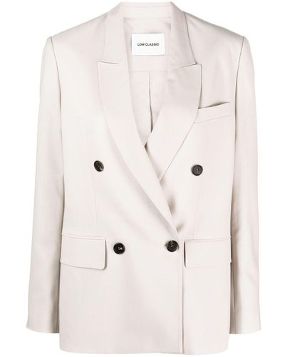 Low Classic Double-Breasted Wool Blazer - Natural