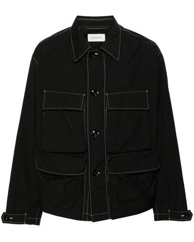 Lemaire Contrast-Stitching Cargo Shirt Jacket - Black