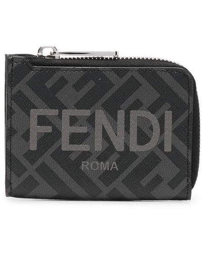 Fendi Ff Logo-print Zip Cardholder - Black