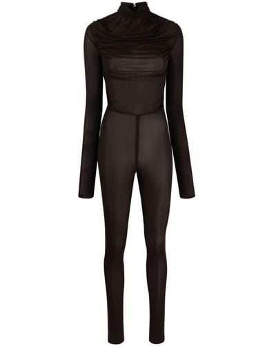 Saint Laurent Draped-design Semi-sheer Jumpsuit - Black