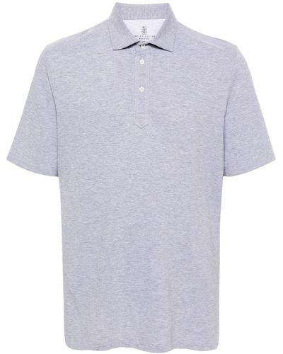 Brunello Cucinelli Mélange Piqué Cotton Polo Shirt - White