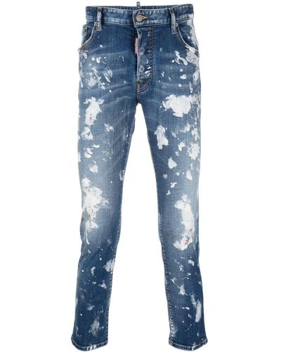 DSquared² Paint Splattered Distressed Jeans - Blue