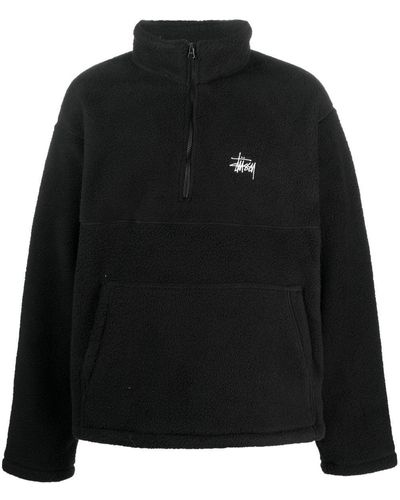 Stussy Logo-embroidered Fleece Jacket - Black