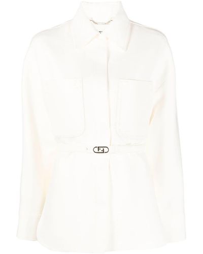 Fendi Logo-Buckle Fitted Jacket - Natural