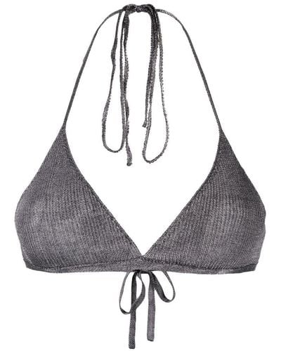 Paloma Wool Metallic-Effect Knitted Bikini Top - Gray