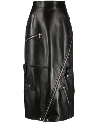 Alexander McQueen High-Waisted Polished-Finish Skirt - Black