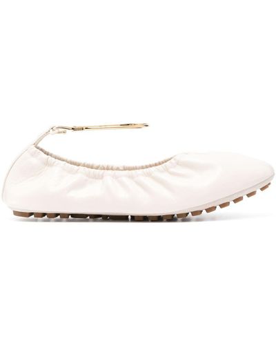 Fendi Filo Leather Ballerina Shoes - White