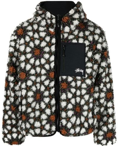 Stussy Floral-print Fleece Reversible Jacket - Black