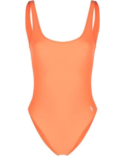 Sporty & Rich Logo-Print Open-Back Swimsuit - Orange
