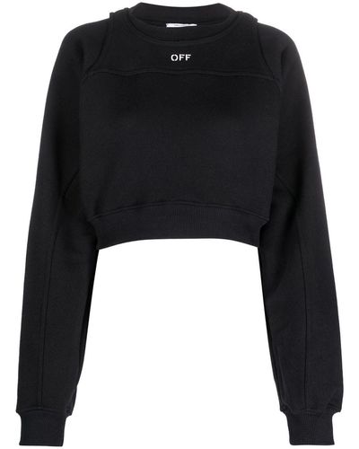 Off-White c/o Virgil Abloh Off- Logo-Print Cropped Cotton Sweatshirt - Black