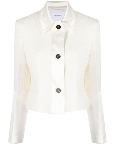 Ferragamo Silk-Trim Wool-Blend Cropped Jacket - White