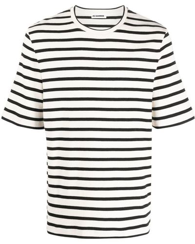 Jil Sander Short-Sleeved T-Shirt With + Logo Label Stitched On Back - White